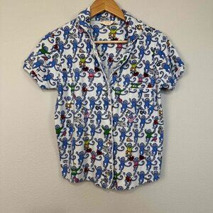 Roller Rabbit Women's Monkey Polo Pajama Top Greenwich Short Sleeve Multi Small